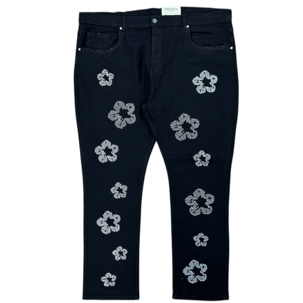 FWRD RHINESTONE FLOWER DENIM JEANS