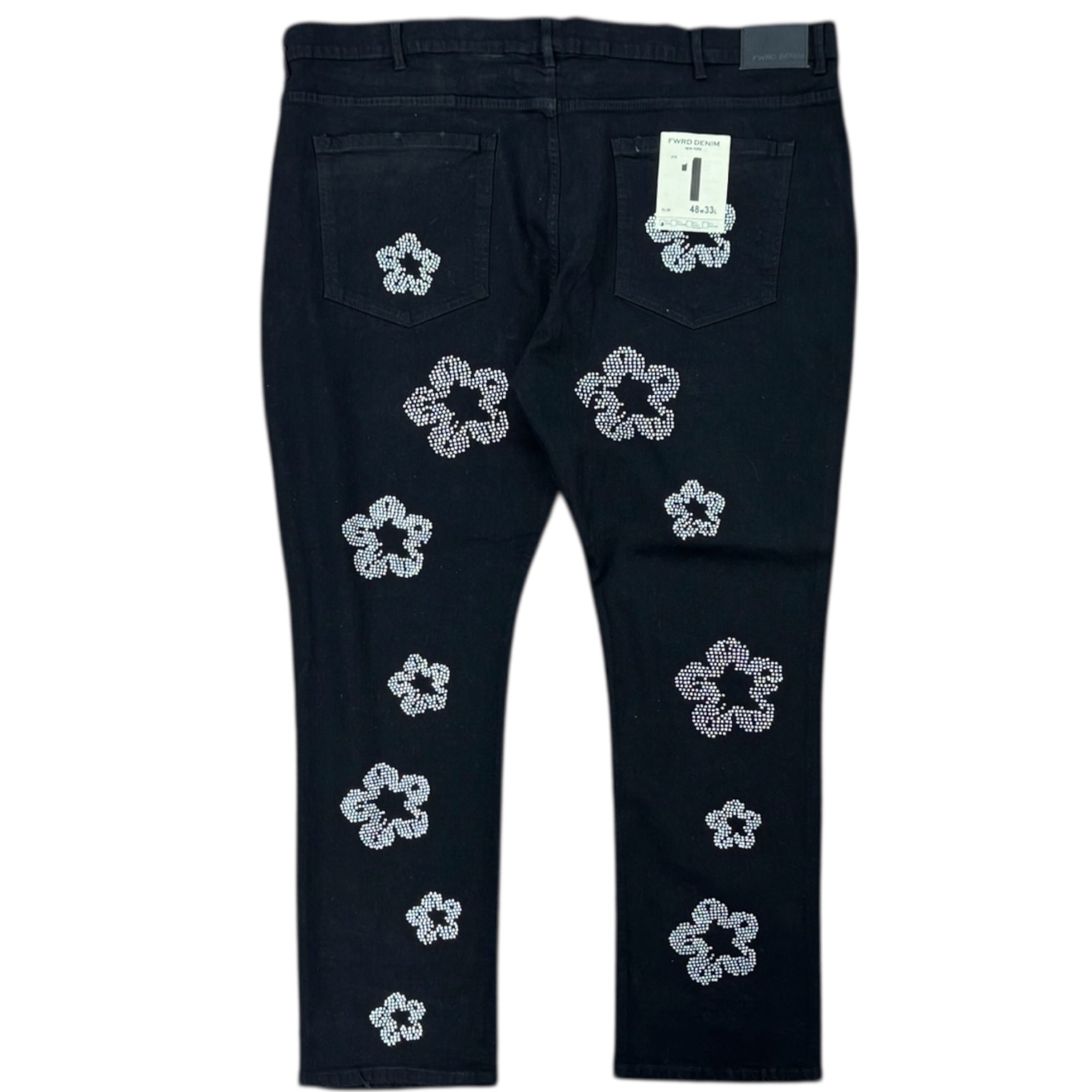 FWRD RHINESTONE FLOWER DENIM JEANS