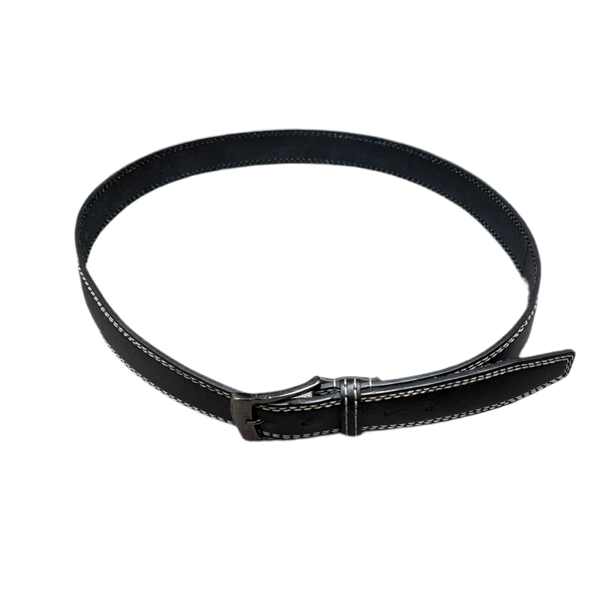GENUINE LEATHER WHITE STITCHED BLACK BELT by BELTS