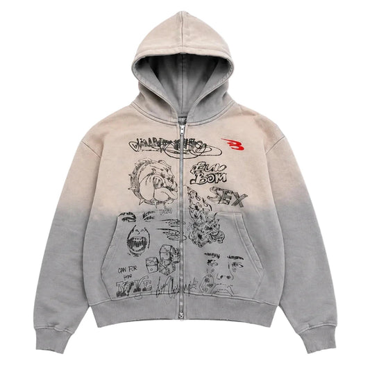 LUV ABOMINABLE GRAFFITI ZIP HOODIE by LUV ABOMINABLE