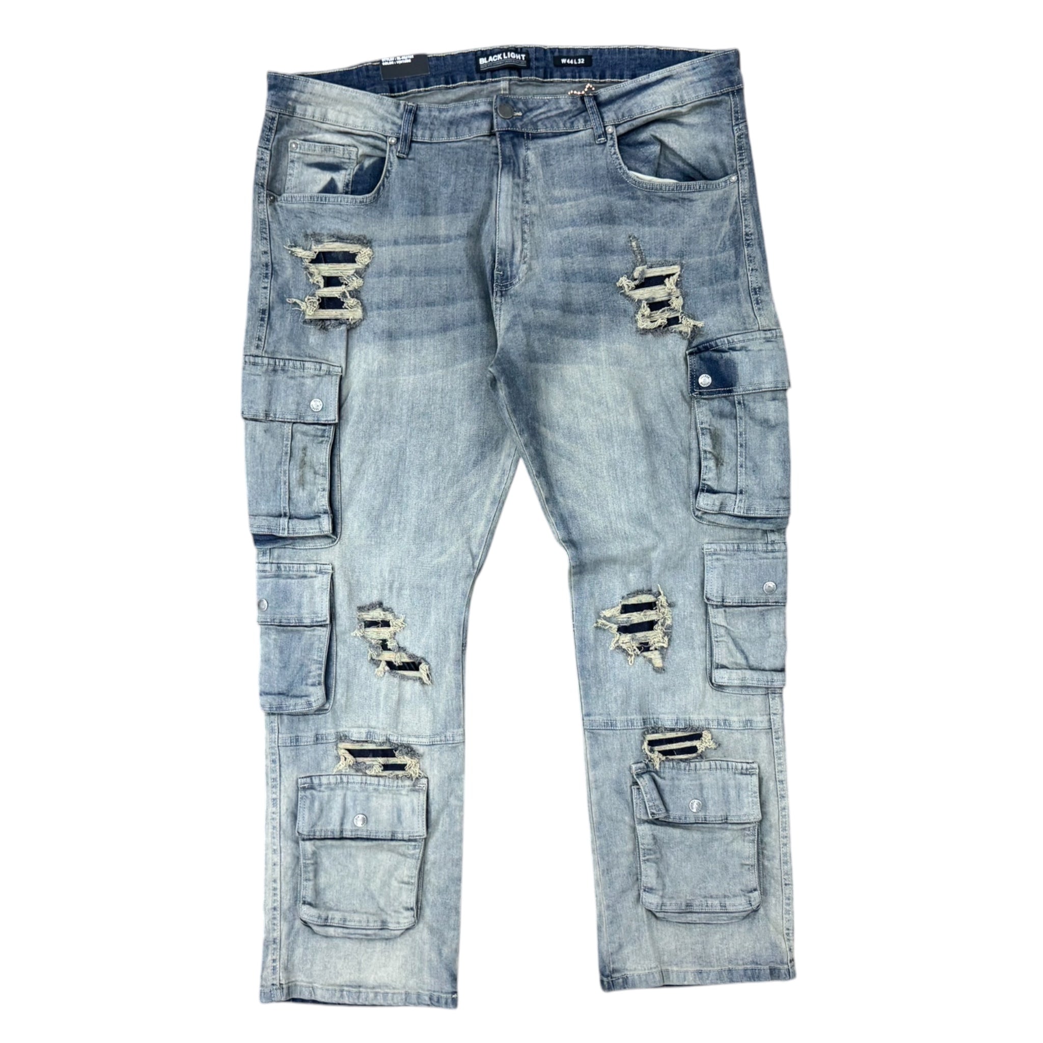 BLACK LIGHT DISTRESSED CARGO JEANS by Black Light
