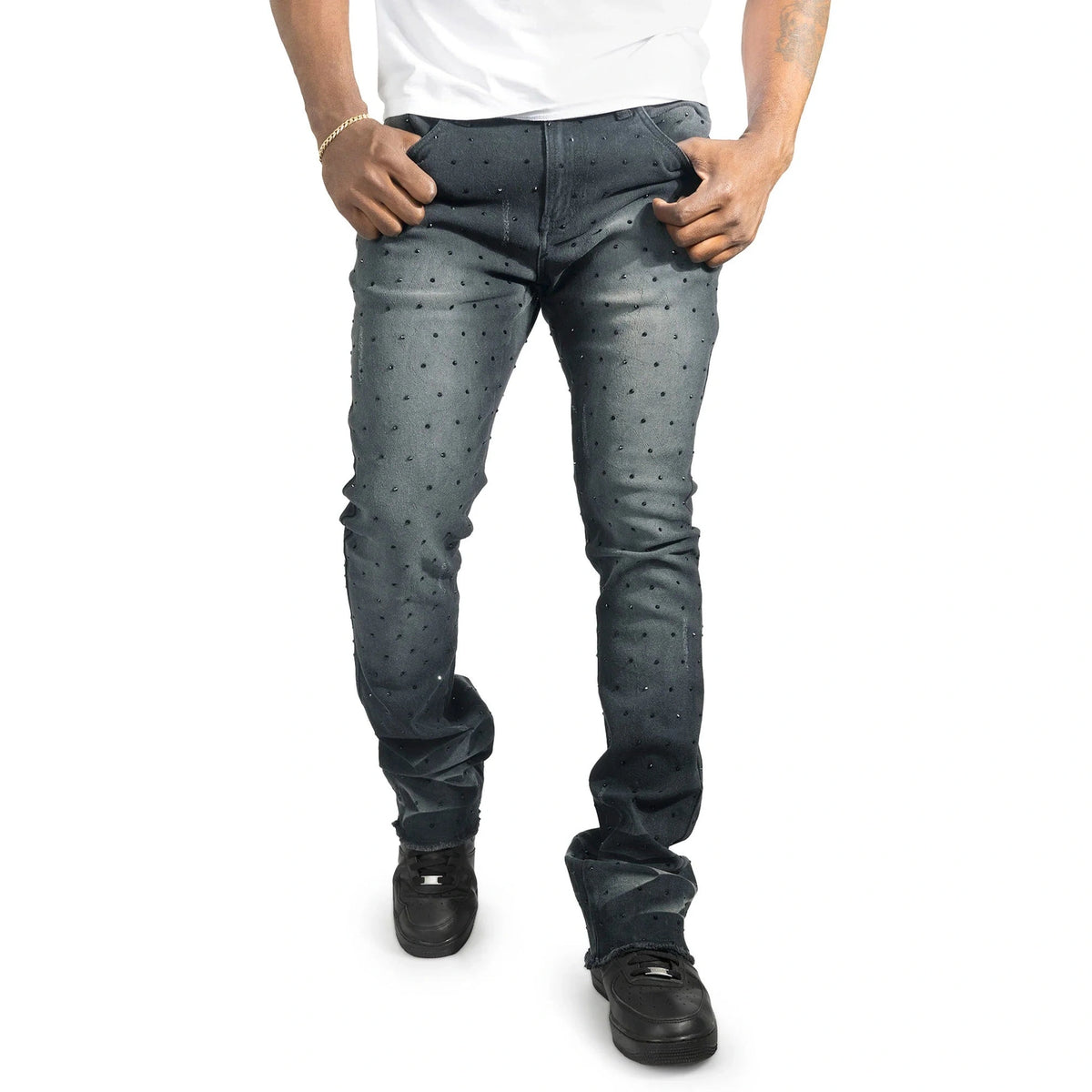 FROST ROMANO STACK STONES JEANS-BLACK by Frost Originals