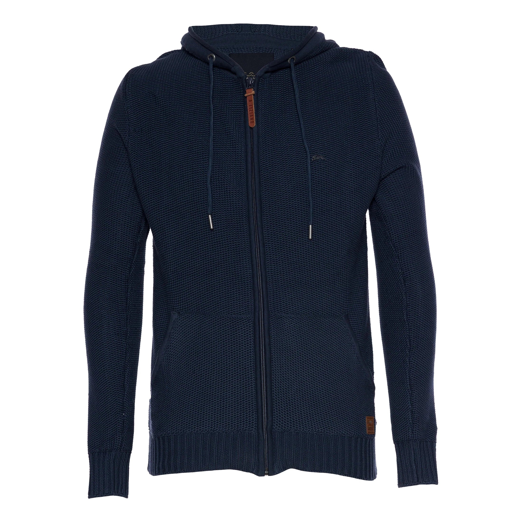 A TIZIANO Elijah Sweater Knit Hoodie-NAVY