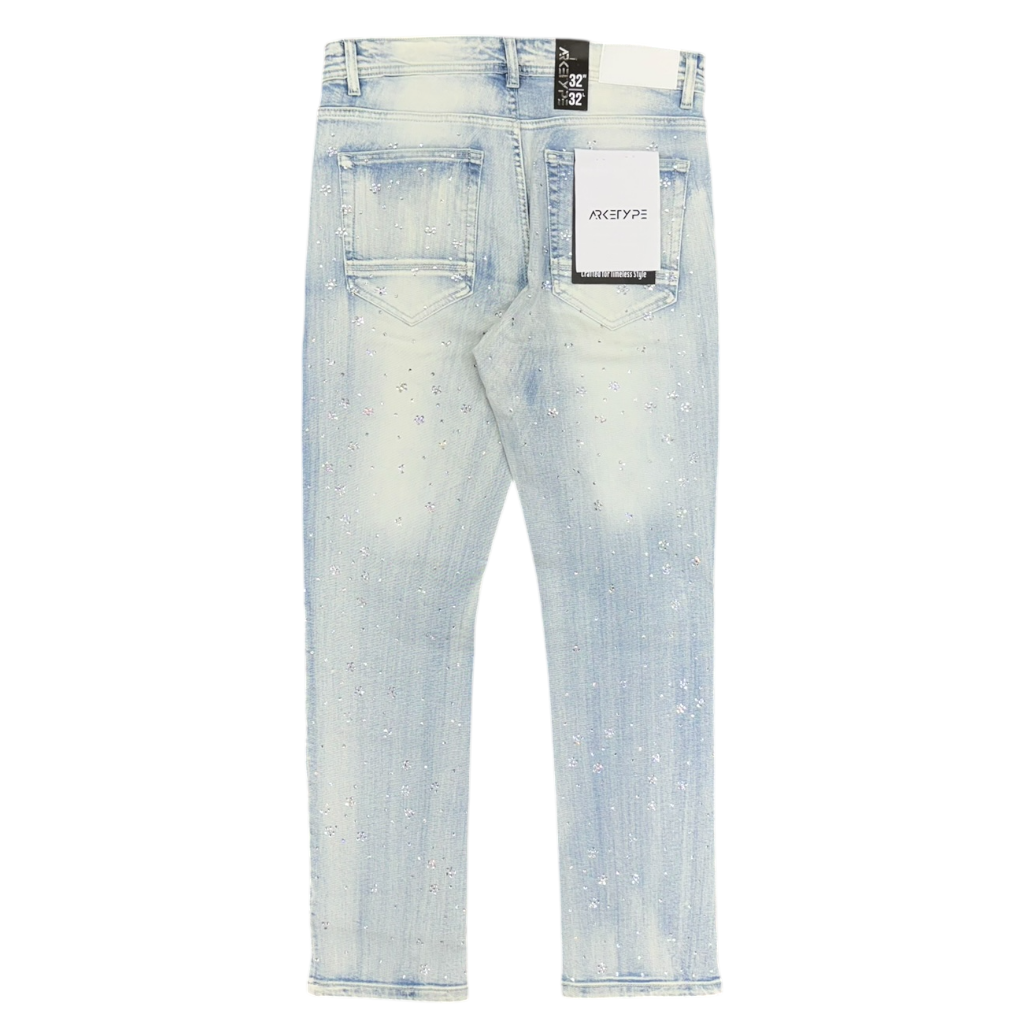 ARKETYPE ALLOVER RHINESTONE JEAN-ICE BLUE