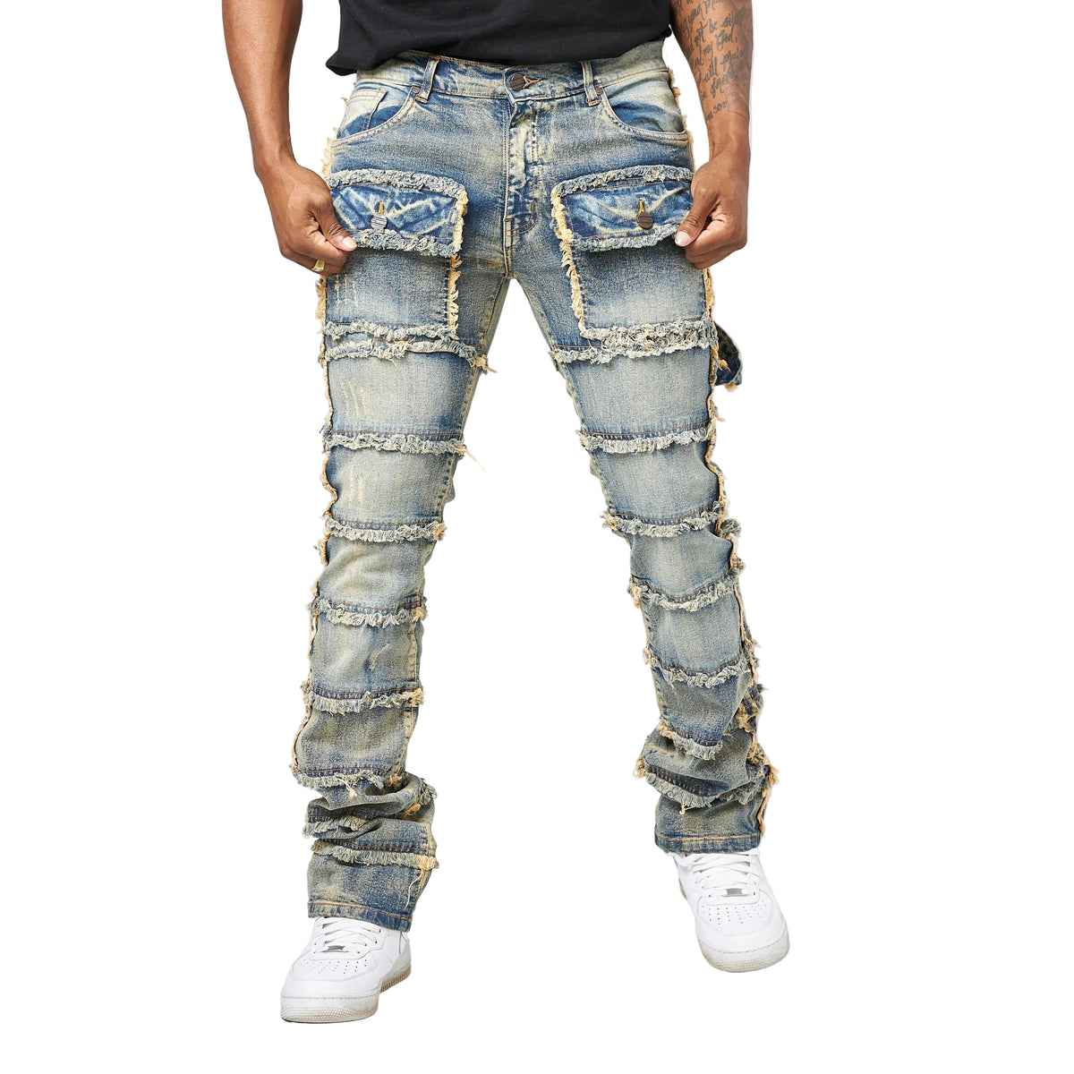 FWRD BIG MENS PATCHWORK TRUE STACKED DENIM JEANS by FWRD