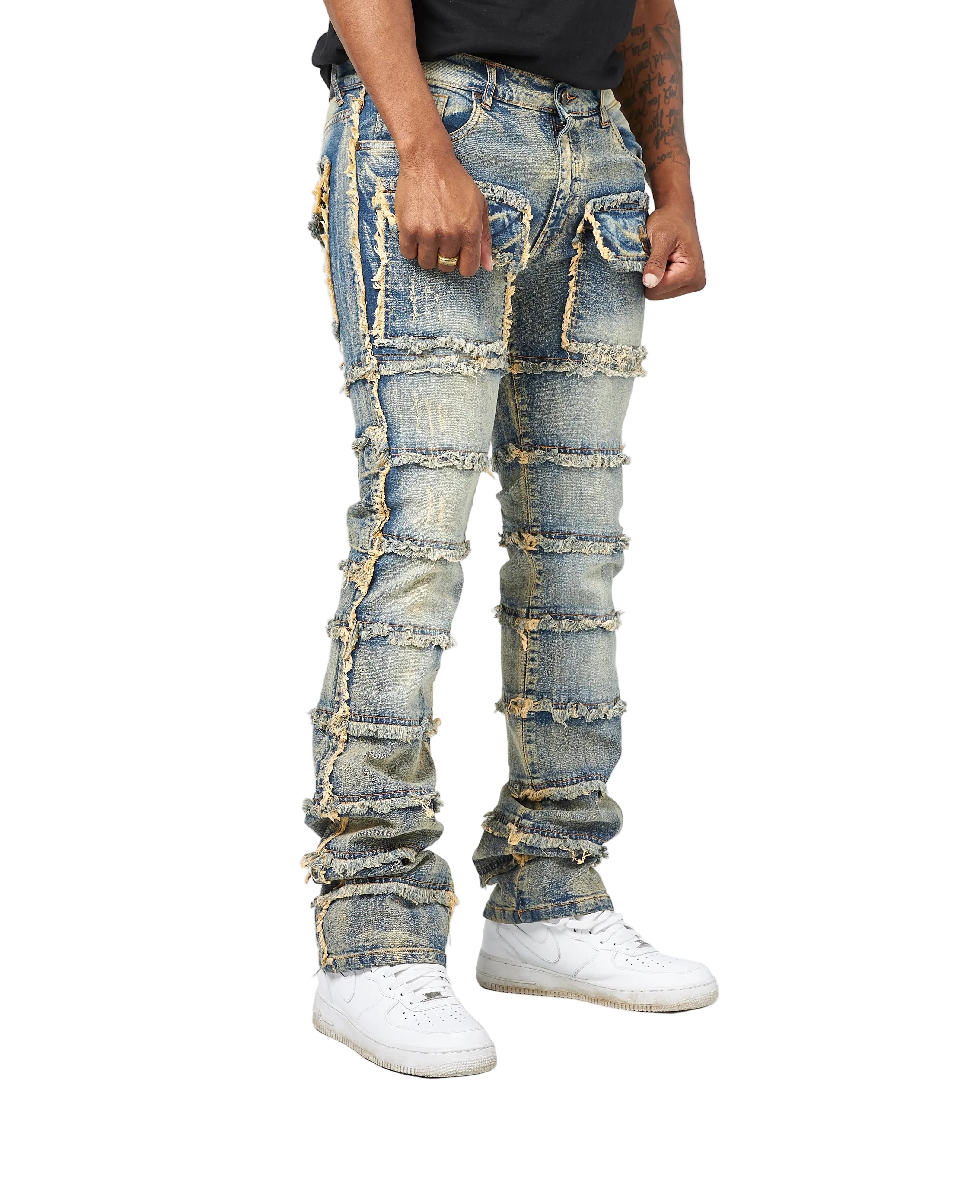 FWRD BIG MENS PATCHWORK TRUE STACKED DENIM JEANS by FWRD