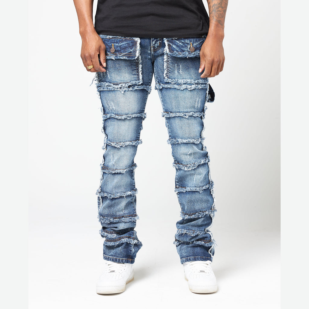 FWRD PATCHWORK STACKED DENIM JEANS