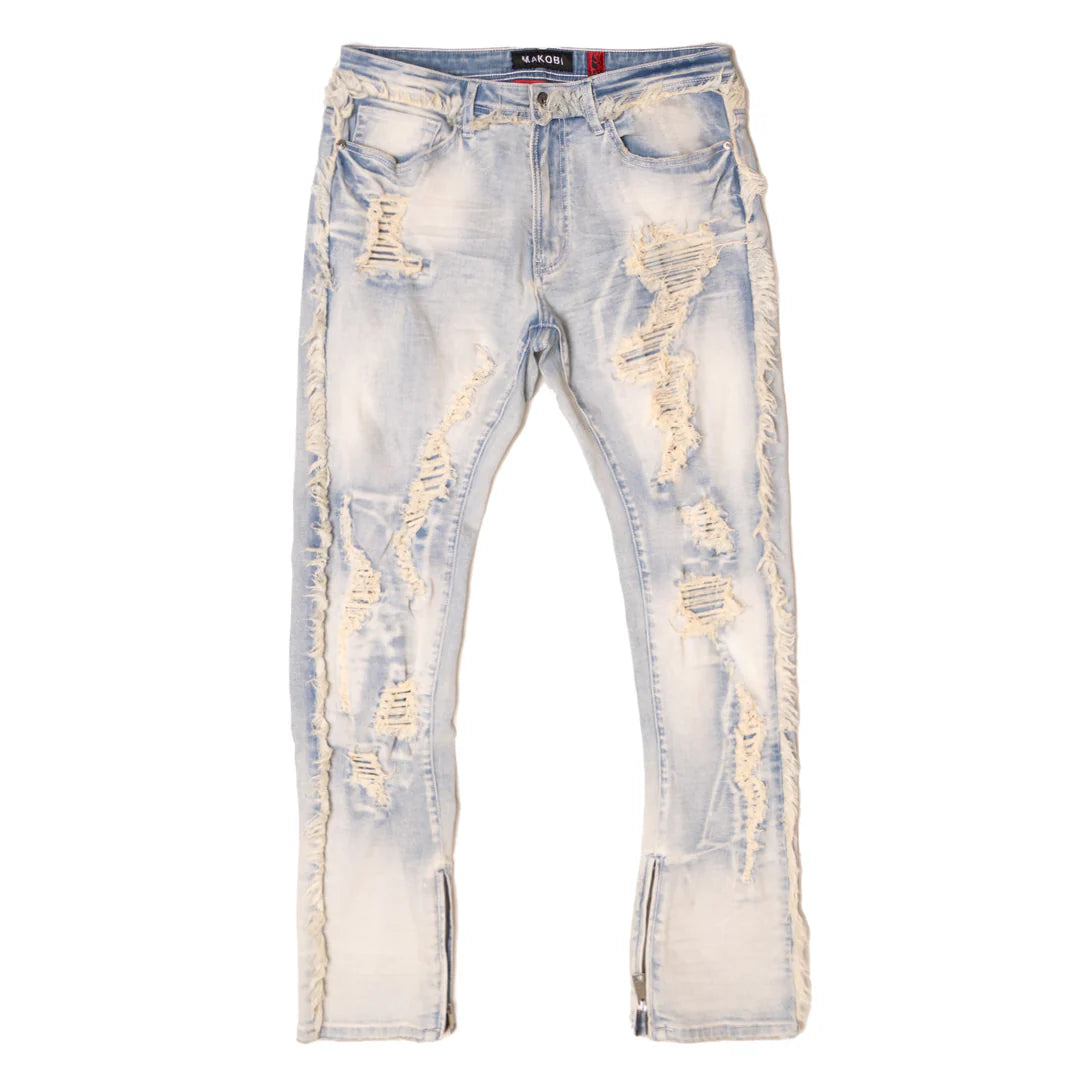MAKOBI DANIELLI 34" SEMI STACKED JEANS-LT.WASH
