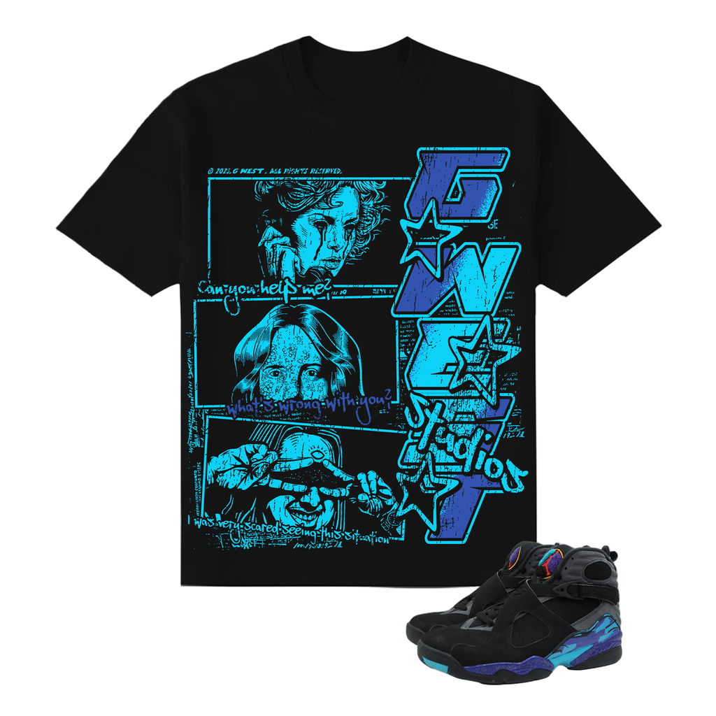 G WEST CAN YOU HELP ME TEE-BLACK/BLUE