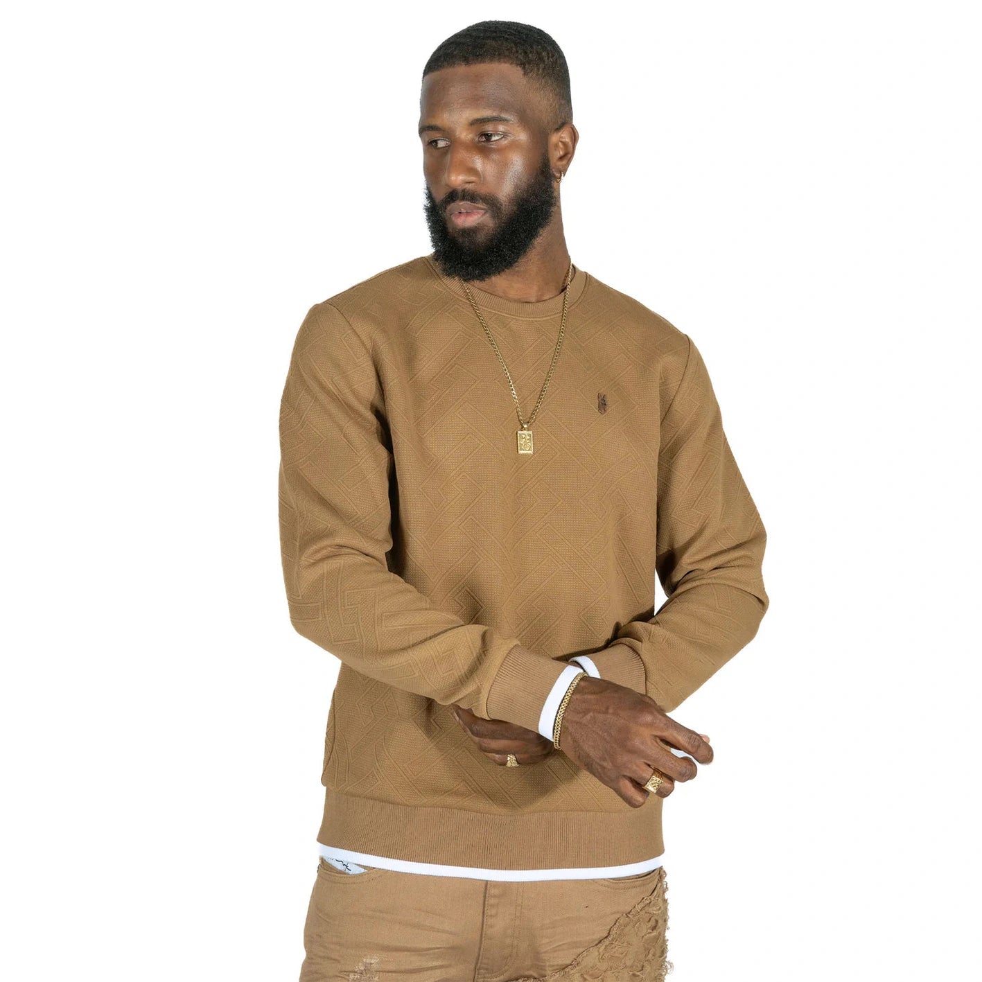 MAKOBI Beanchi Jacquard Crewneck-MOCHA