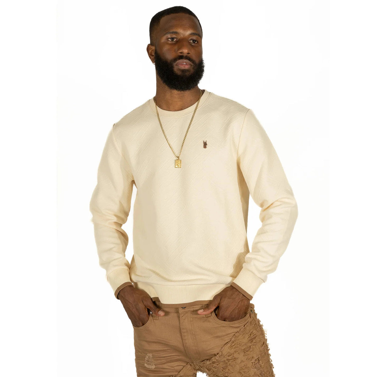 MAKOBI Beanchi Jacquard Crewneck-Natural by MAKOBI