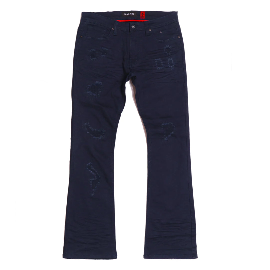 Makobi Benini Twill Stacked Jeans - Navy