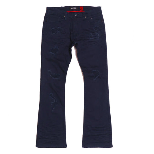 Makobi Benini Twill Stacked Jeans - Navy by MAKOBI