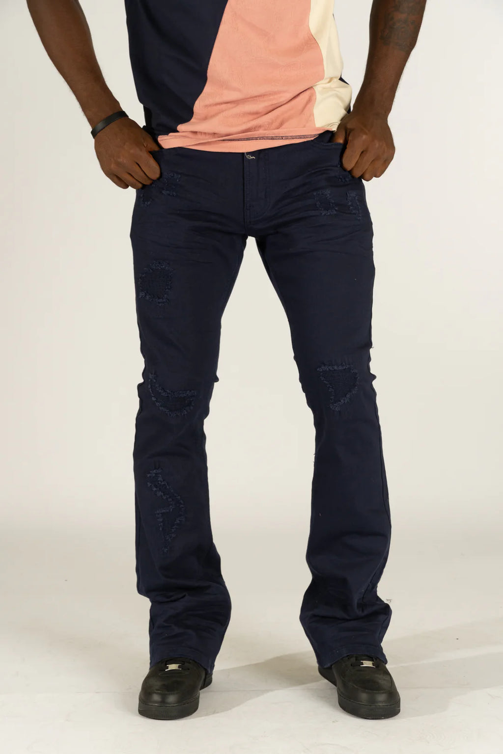 Makobi Benini Twill Stacked Jeans - Navy