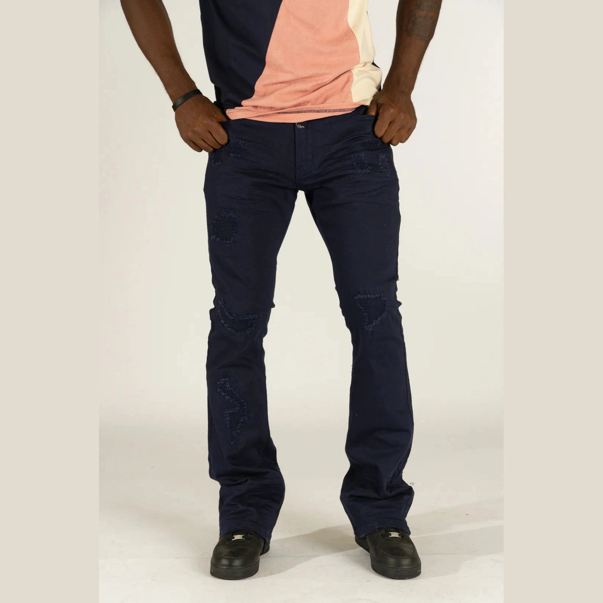 Makobi Benini Twill Stacked Jeans - Navy by MAKOBI