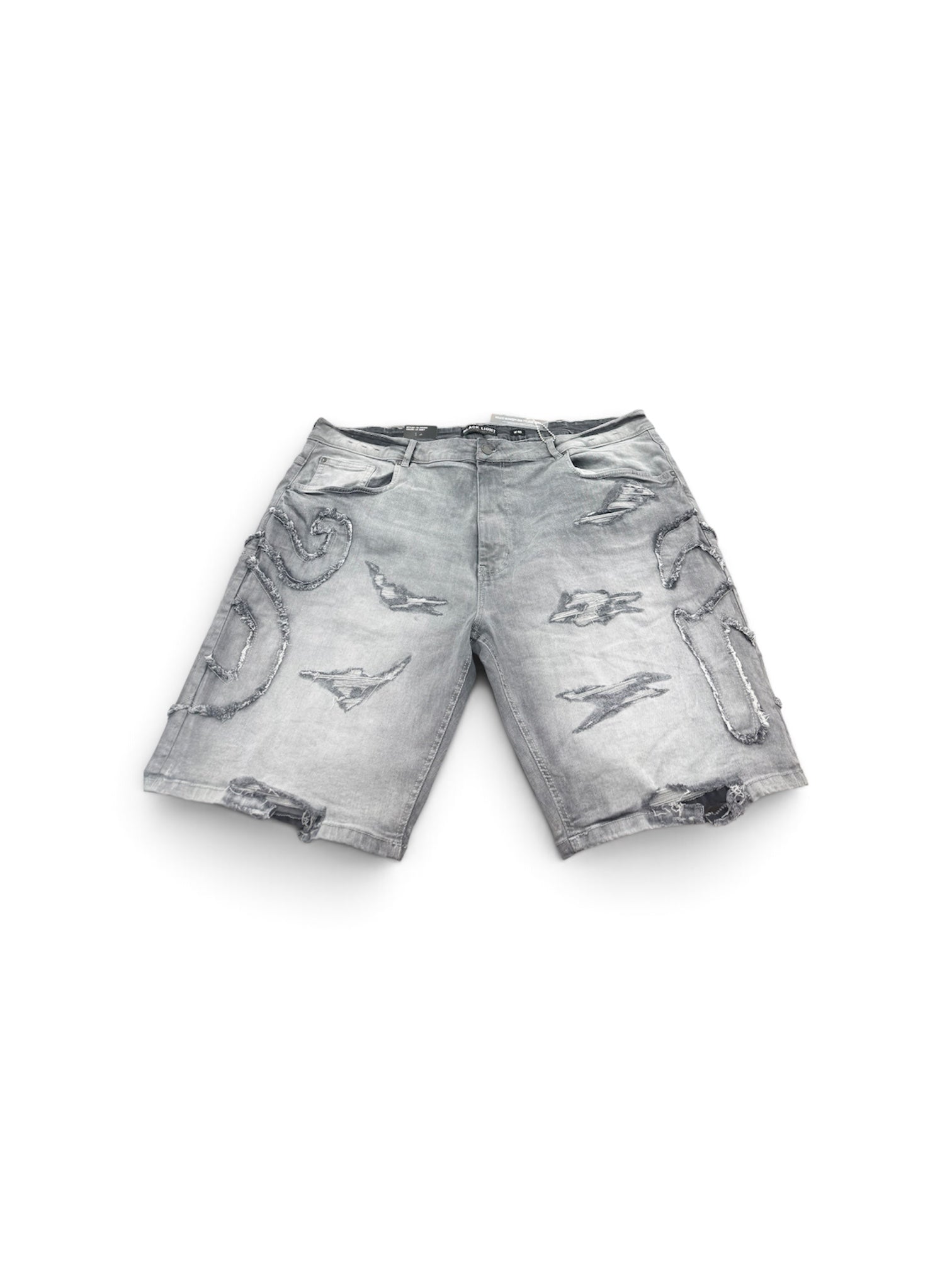 BLACK LIGHT RIPPED PATCH JORTS by Black Light
