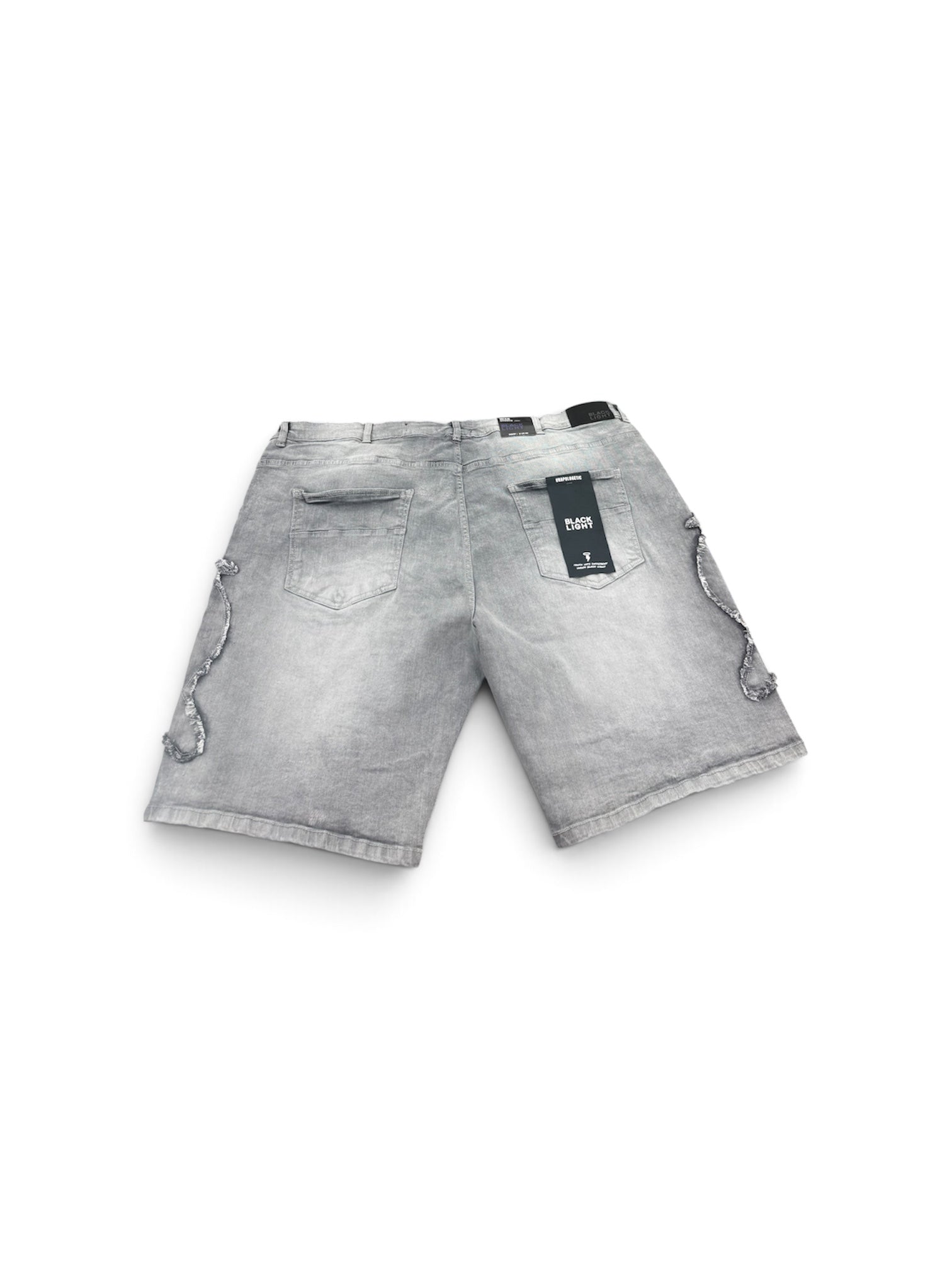 BLACK LIGHT RIPPED PATCH JORTS by Black Light