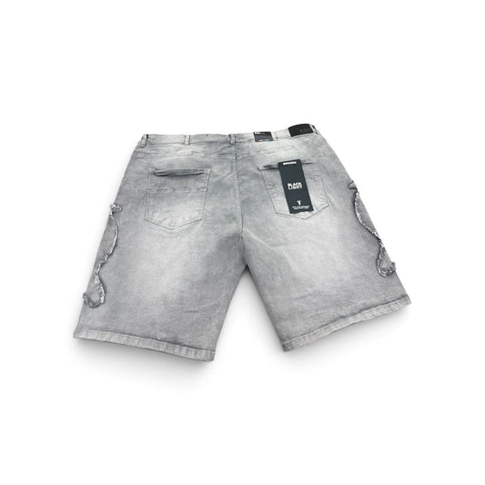 BLACK LIGHT RIPPED PATCH JORTS by Black Light