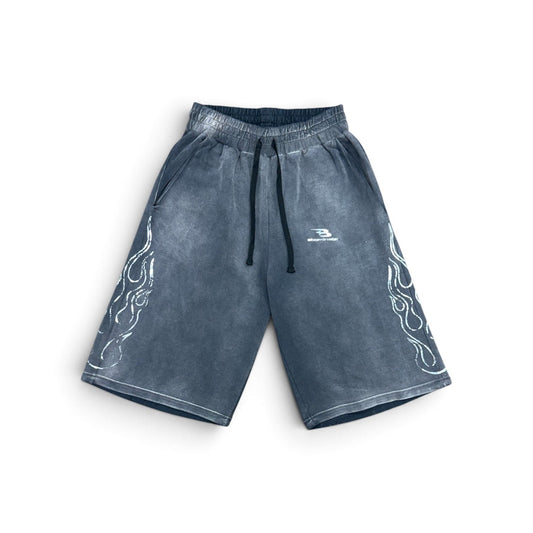 LUV ABOMINABLE FIRE FLAME BAGGY SHORTS by LUV ABOMINABLE