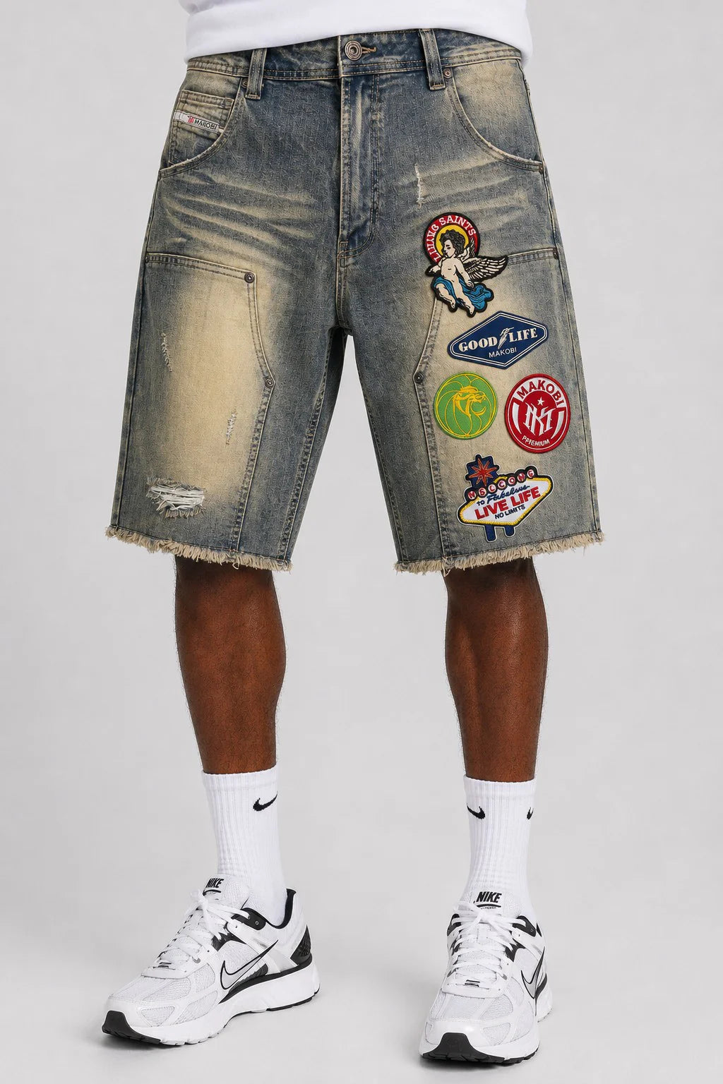 MONDO PATCH DENIM JORTS by MAKOBI