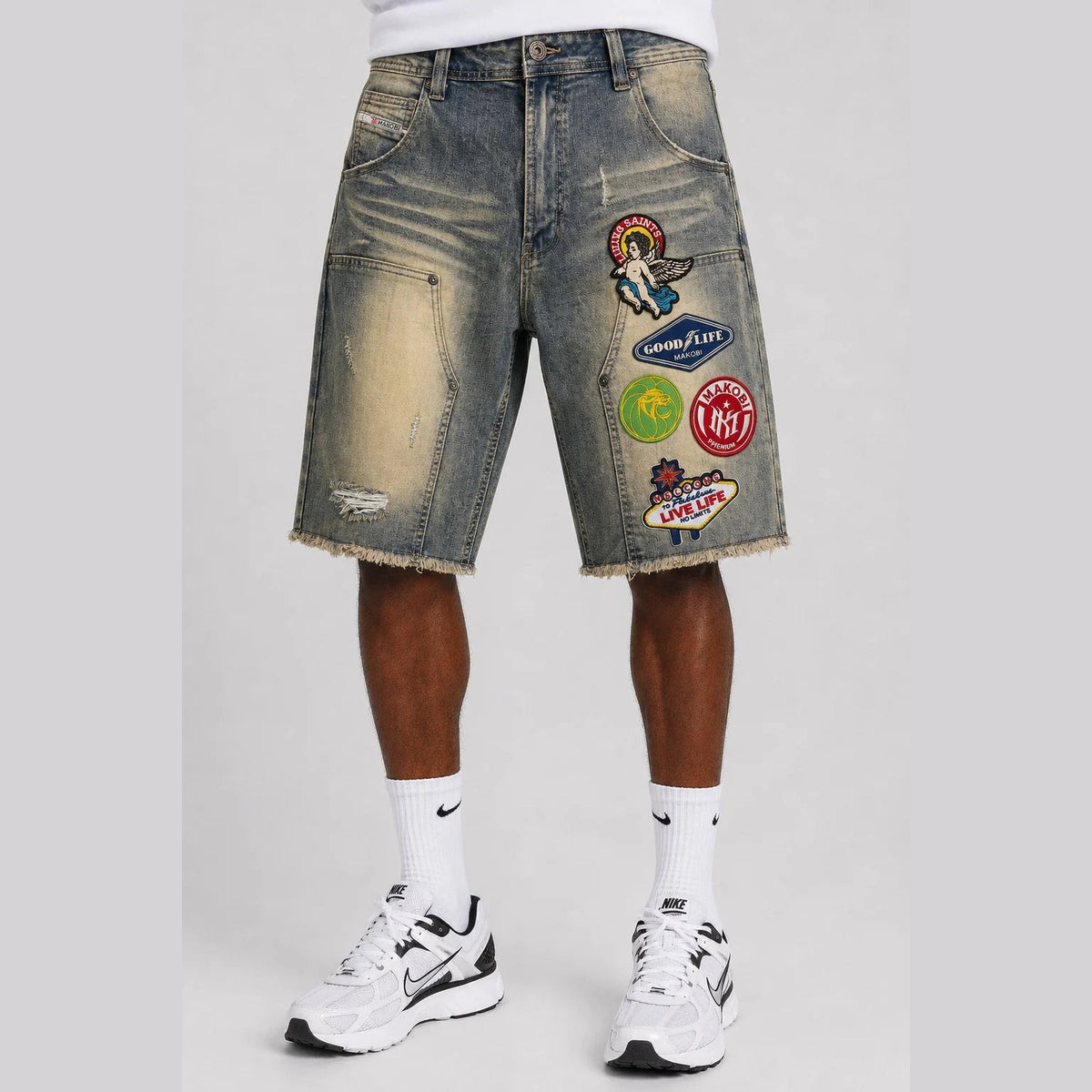 MONDO PATCH DENIM JORTS by MAKOBI