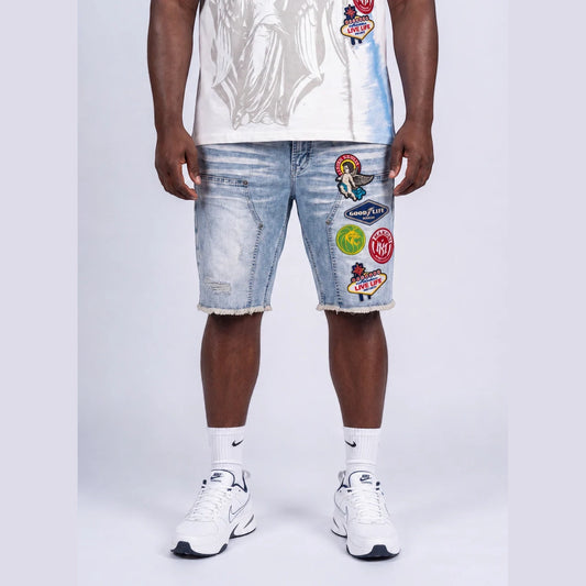 MONDO PATCH DENIM JORTS by MAKOBI