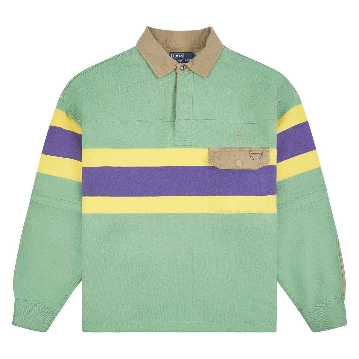 RALPH LAUREN LONG-SLEEVE YARN-DYED JERSEY RUGBY POLO PULLOVER W/ UTILITY PATCH (RELAXED) by Ralph Lauren