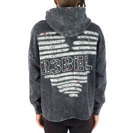 R3BEL DENIM HEART OF STEEL HOODIE by Rebel Minds