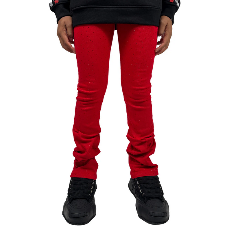 FWRD KIDS RED STACKED RHINESTONE DENIM by FWRD