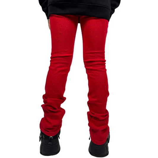 FWRD KIDS RED STACKED RHINESTONE DENIM by FWRD