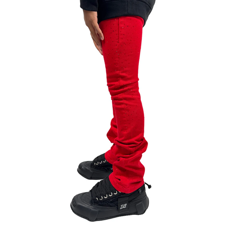FWRD KIDS RED STACKED RHINESTONE DENIM by FWRD
