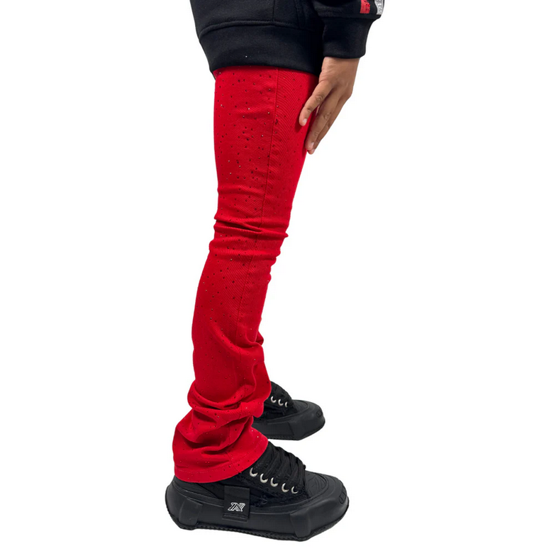 FWRD KIDS RED STACKED RHINESTONE DENIM by FWRD