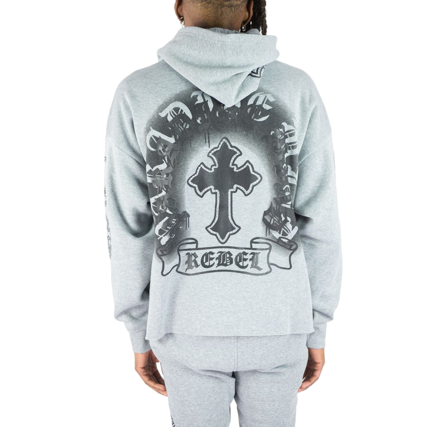 REBEL MINDS REBEL CROSS CROPPED HOODIE
