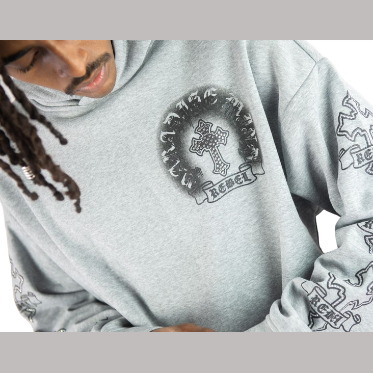 REBEL MINDS REBEL CROSS CROPPED HOODIE