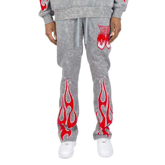 REBEL MINDS FLAME SKULL STACKED PANTS by Rebel Minds