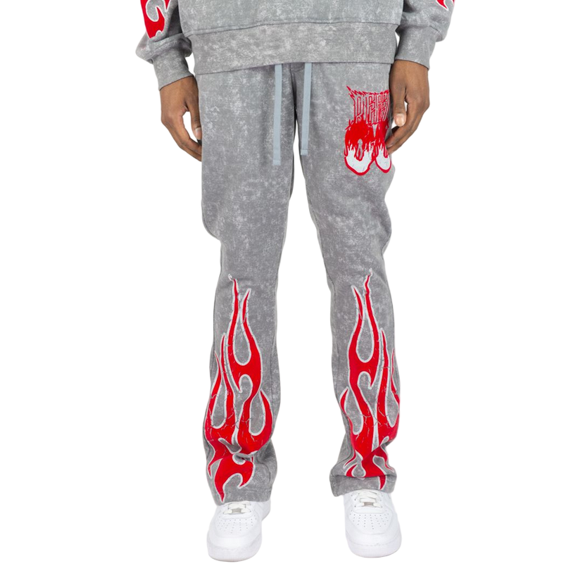 REBEL MINDS FLAME SKULL STACKED PANTS by Rebel Minds
