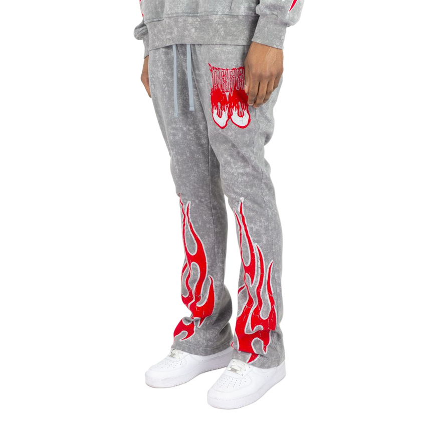 REBEL MINDS FLAME SKULL STACKED PANTS