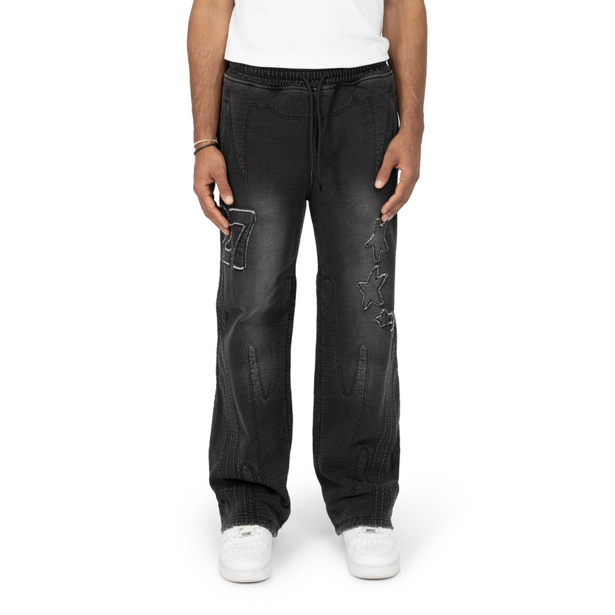 SMOKE RISE DENIM EMBOSSED FLEECE PANT