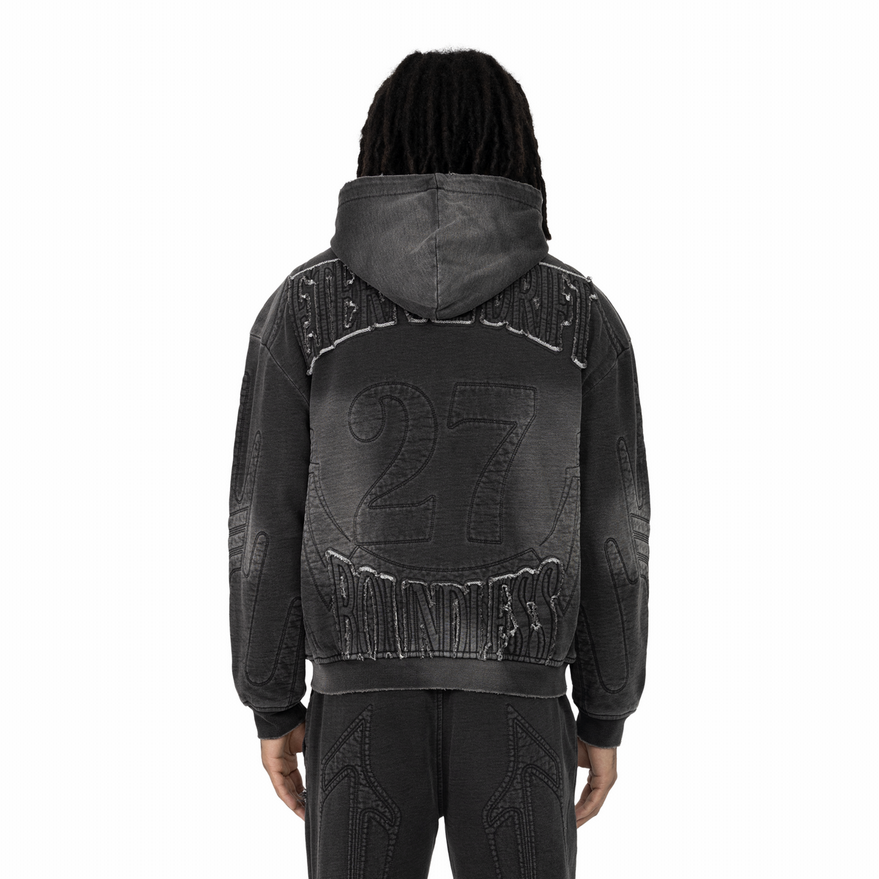 SMOKE RISE DENIM EMBOSSED FLEECE ZIP UP