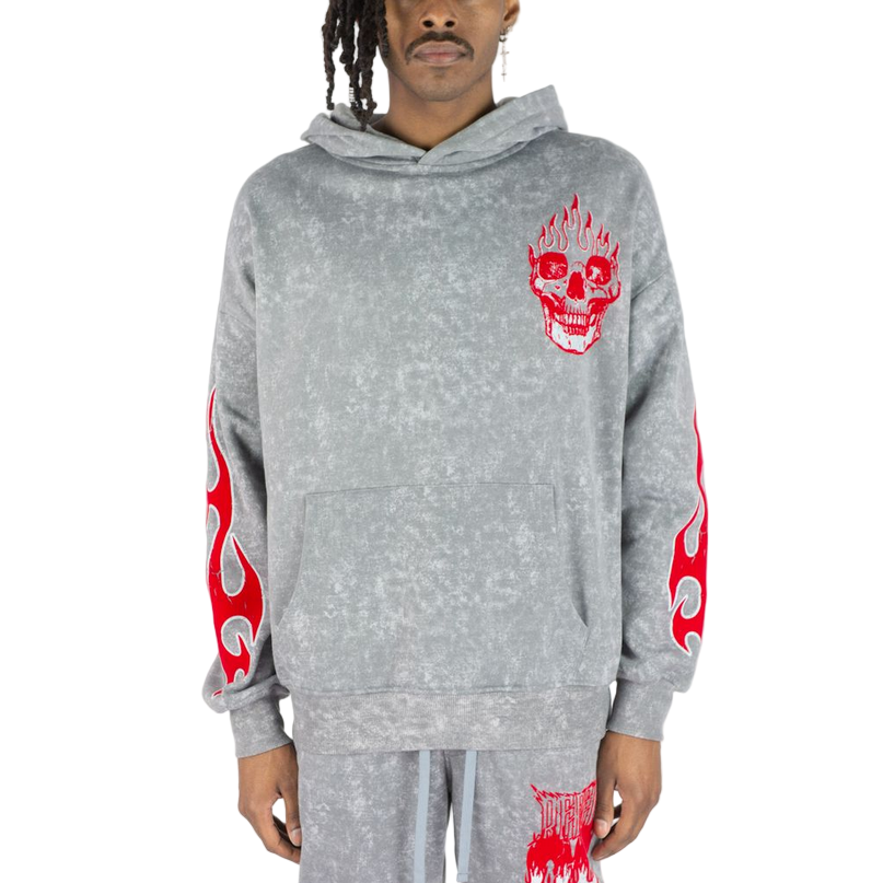 REBEL MINDS FLAME SKULL HOODIE