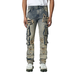 BLACK LIGHT DISTRESSED CARGO JEANS by Black Light