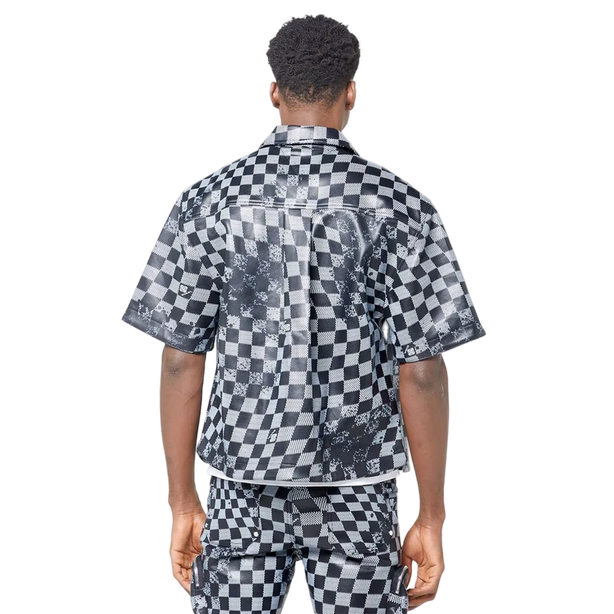GUAPI OBSIDIAN BLACK CHECKERBOARD LEATHER SHIRT