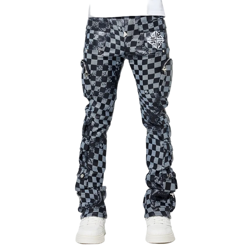 GUAPI OBSIDIAN BLACK CHECKERBOARD LEATHER PANT