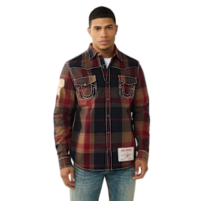 TRUE RELIGION PLAID BIG T WESTERN SHIRT