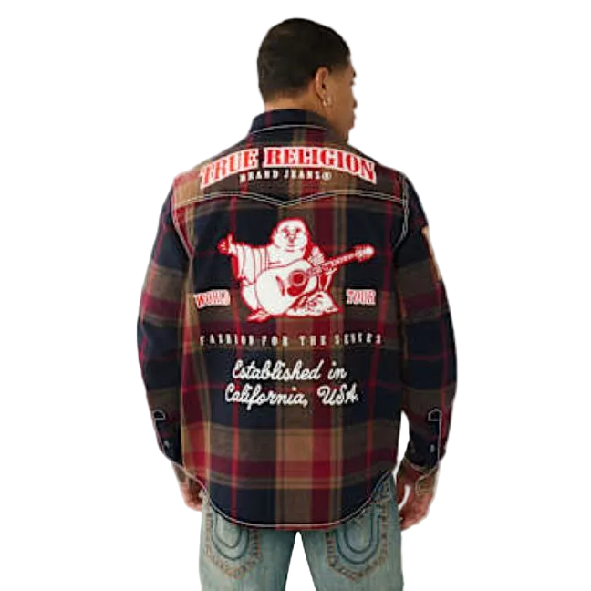 TRUE RELIGION PLAID BIG T WESTERN SHIRT