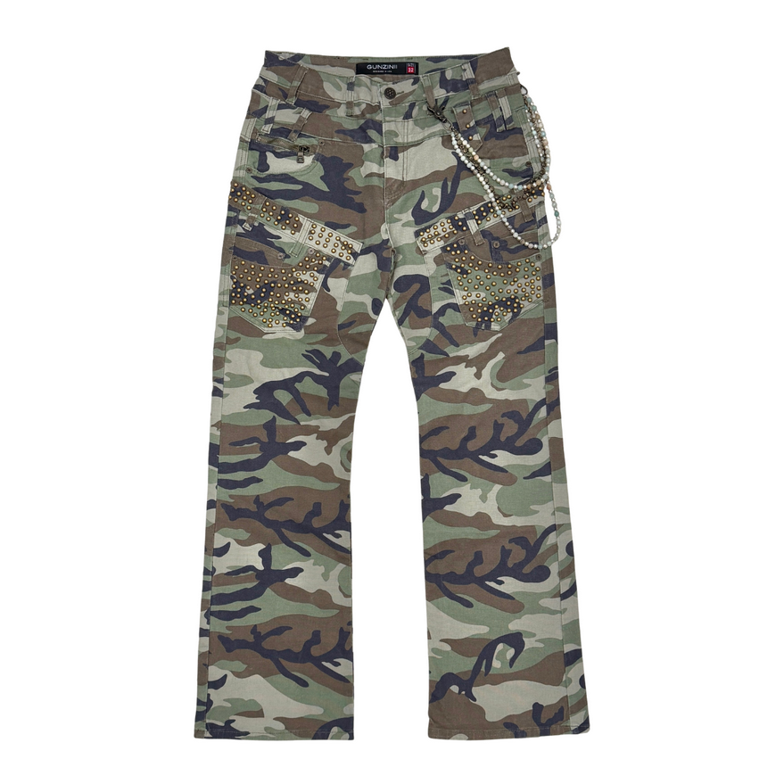 GUNZINII STUDDED OLIVE DENIM