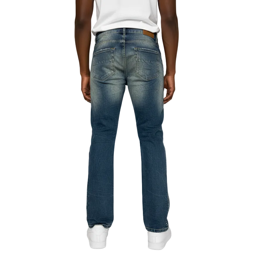 BLACK LIGHT RHINESTONES ZIPPER FLARE FIT DENIM