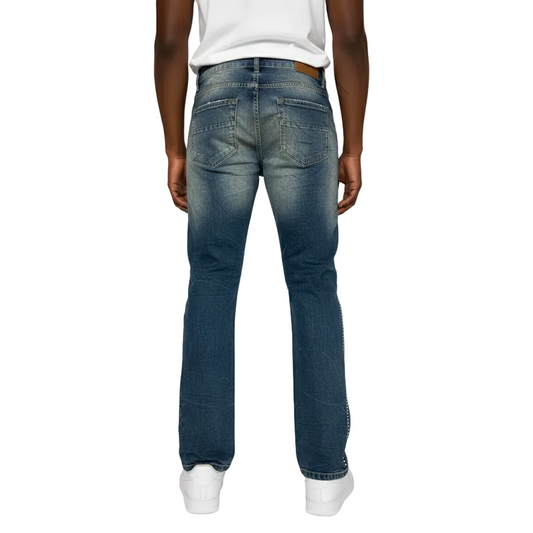 BLACK LIGHT RHINESTONES ZIPPER FLARE FIT DENIM by Black Light