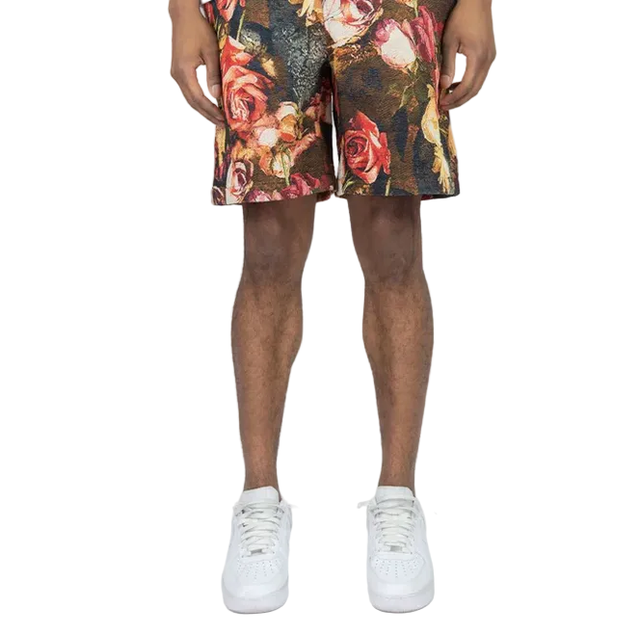 REBEL MINDS ROSE SKULL TAPESTREY SHORTS