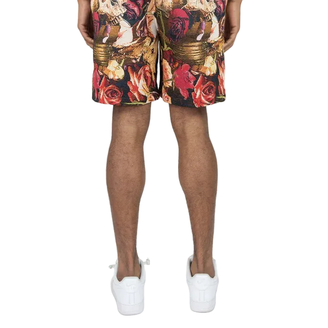 REBEL MINDS ROSE SKULL TAPESTREY SHORTS
